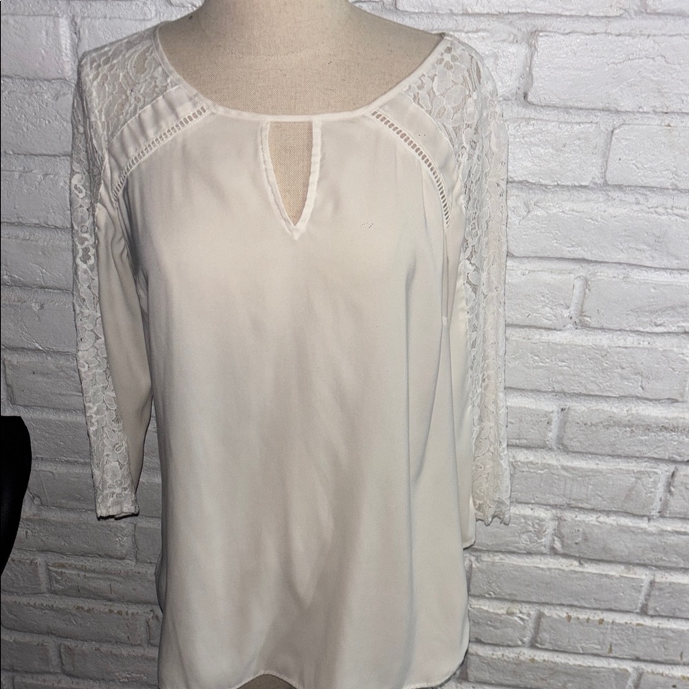 Express Elegant Cream Lace Sleeve Women's Top